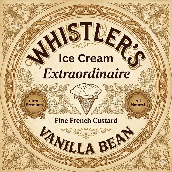Whistler's vanilla bean ice cream label