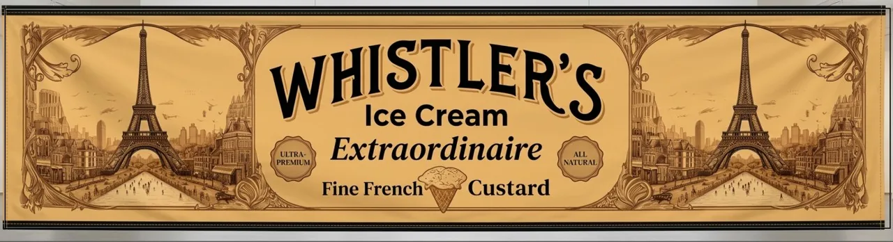 Whistler's Ice Cream Extraordinaire logo with an ice cream cone and Eiffel Tower