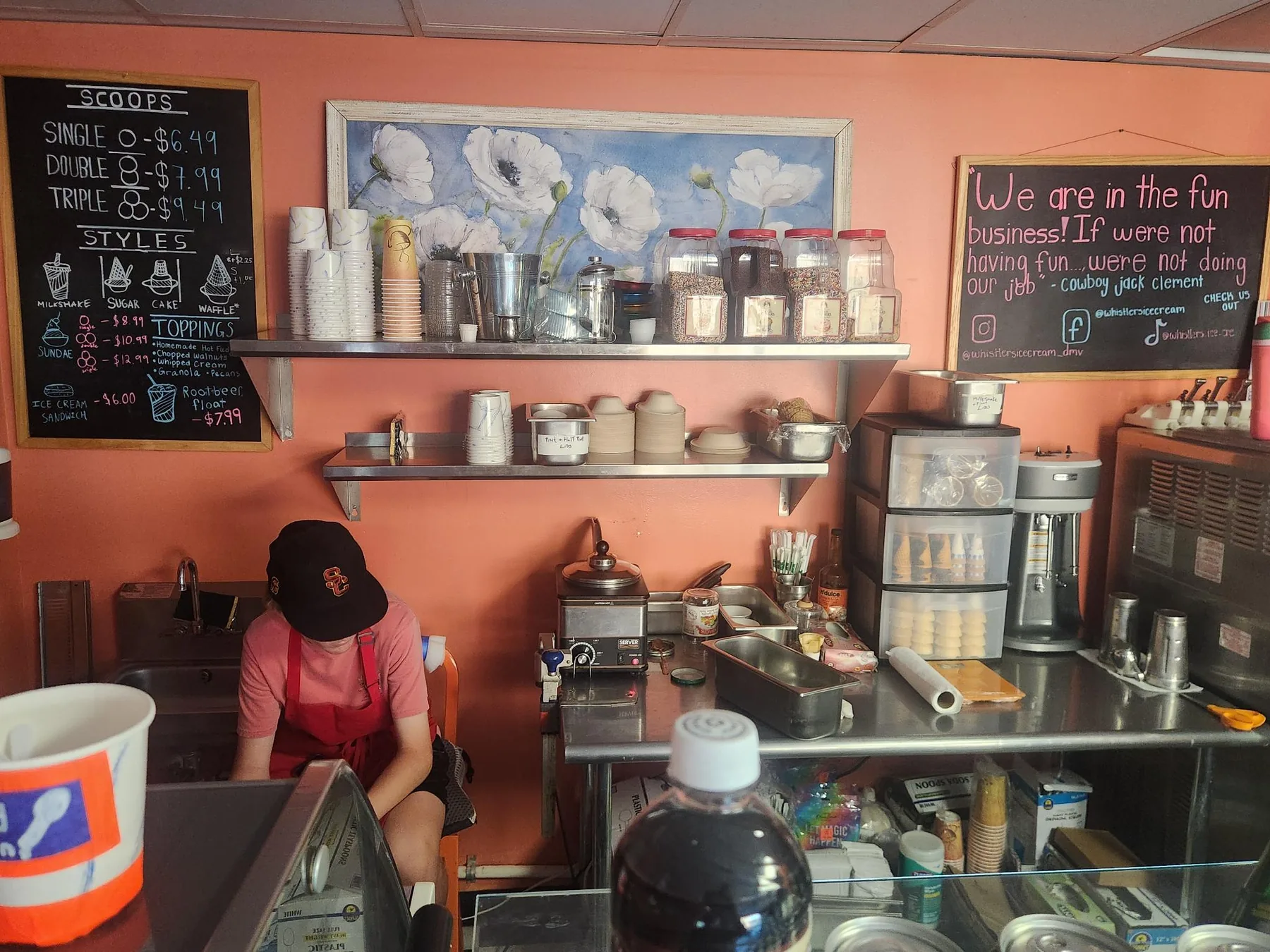 Whistler's counter and handwritten in-store price board